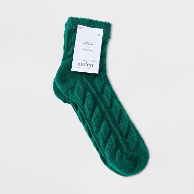 Women's Supersoft Cable Double Lined Cozy Ankle Socks - Auden Emerald 4-10