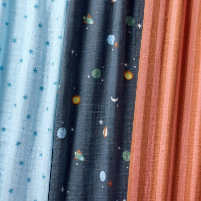 Muslin Swaddle Baby Blanket - Space - 3pk - Cloud Island: 47" x 47" Soft Cotton, Logo Pattern, 180 Thread Count