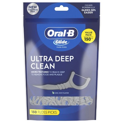 Oral-B Glide Ultra Deep Clean Floss Picks, Removes Food and Plaque, Cool Mint Flavor, 150 Floss Picks