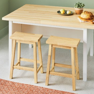 2pk 24" Solid Wood Saddle Counter Height Barstools Natural - Room Essentials (LOCAL PICKUP ONLY)