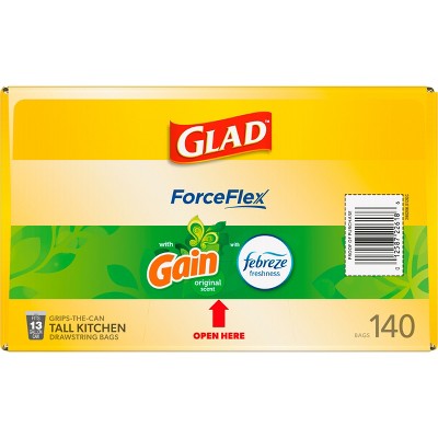 Glad ForceFlex Drawstring Trash Bags - Gain Original - 13gal/140ct