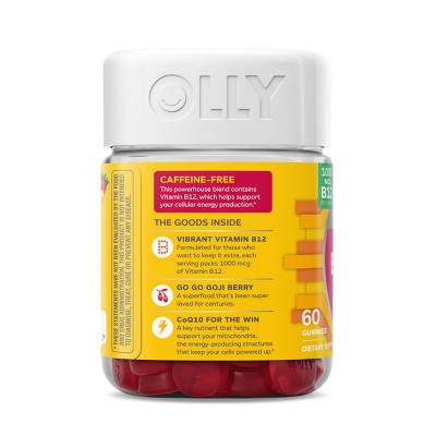 OLLY Extra Strength Daily Energy, 1000 mcg, Vitamin B12 and Caffeine-Free Gummies - Berry Yuzu Flavor - 60ct