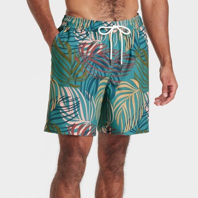 Men's 7" Swim Trunks Boxer Brief Liner Goodfellow&Co Teal Palm M