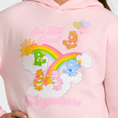 Girls' Care Bears Hooded Fleece Graphic Sweatshirt Light Pink XS