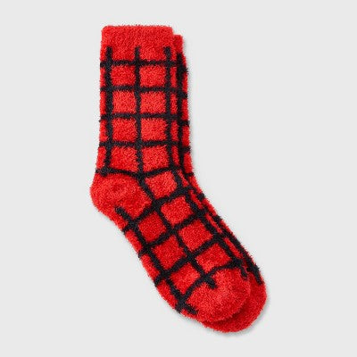 Women's Windowpane Plaid Cozy Crew Socks - Auden Red/Black 4-10