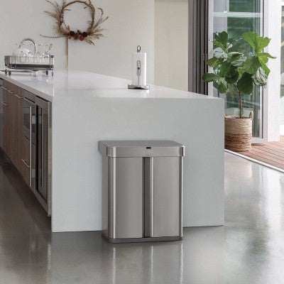 simplehuman 58L Dual Compartment Voice + Motion Sensor Kitchen Trash Can Recycler with Liner Pocket Stainless Steel (LOCAL PICKUP ONLY)