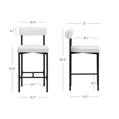 Nathan James Dahlia Counter Height Barstool Matte Black Metal Cream Boucle: Vegan Leather, Mid-Century Design, 300 lbs Capacity (LOCAL PICKUP ONLY)