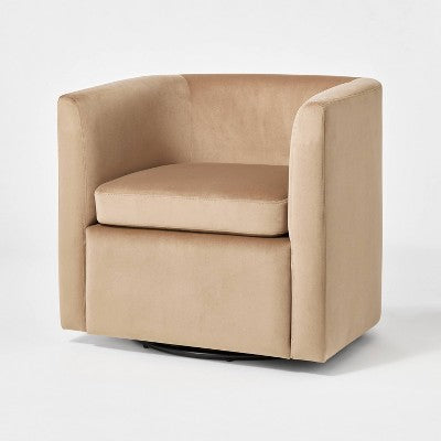 Vernon Upholstered Barrel Swivel Accent Chair Light Brown Velvet - Threshold designed with Studio McGee: Polyester, Plywood Frame (LOCAL PICKUP ONLY)