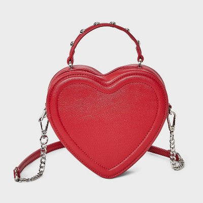Girls' Studded Heart Shaped Crossbody Bag - art class Red