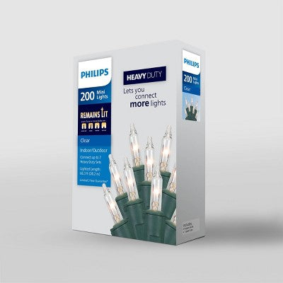 Philips 200ct Heavy Duty Incandescent Indoor/Outdoor Miniature String Lights Clear with Green Wire and Remains Lit Technology
