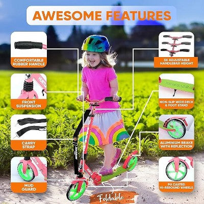 Hurtle Push Scooter for Kids with Adjustable T-Bar Handlebar and Anti-Slip Deck (Pink/Green) (LOCAL PICKUP ONLY)