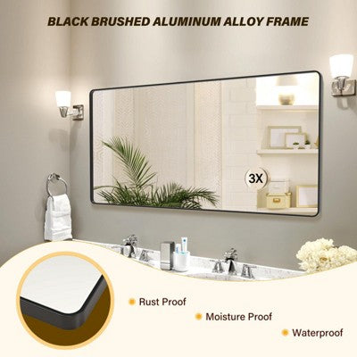 72" x 36" Black Metal Framed Bathroom Mirror Rounded Rectangle Vanity Mirror with 3X Magnifying Glass for Over Sink (Hangs Horizontally/Vertically (LOCAL PICKUP ONLY)