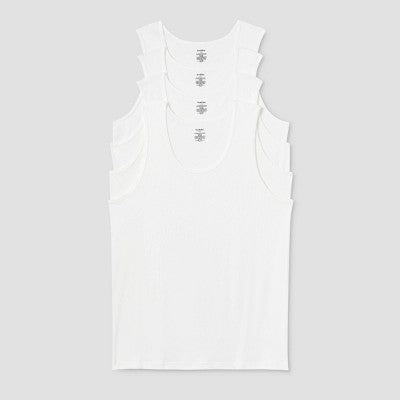Men's Big & Tall 4pk Tank Top - Goodfellow & Co White 4XL: Lightweight Cotton, Pullover, At Hip Length