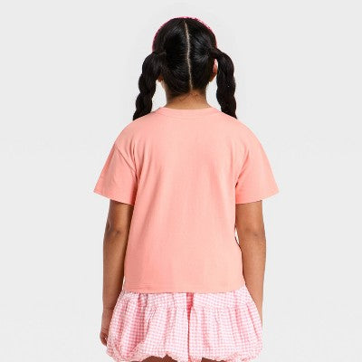 Girls' Short Sleeve Hearts T-Shirt - Cat & Jack Peach Pink S