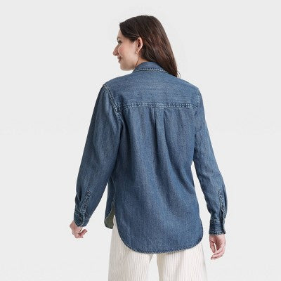 Women's Relaxed Fit Denim Button-Down Shirt L
