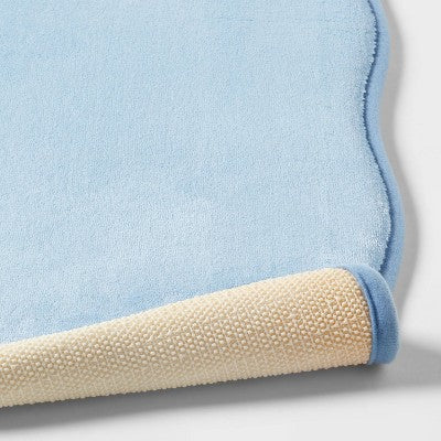 Scalloped Machine Washable Cushion Foam Bath Rug Blue - Room Essentials