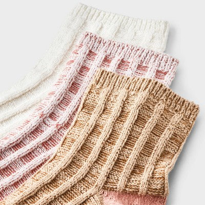 Women's Waffle 3pk Ankle Socks - Universal Thread Pink/Ivory/Tan 4-10: Tagless, Smooth Seams