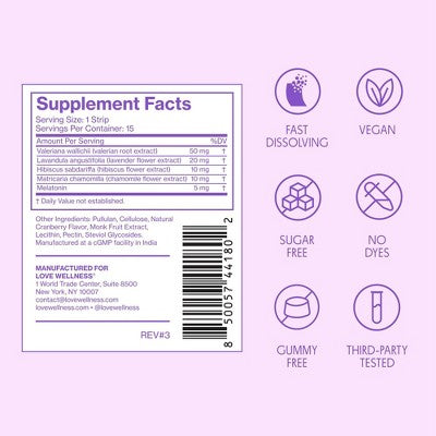 Love Wellness Sleep Quick Melt Strips - Occasional Sleeplessness Support - Cranberry - 15ct