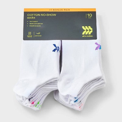 Women's Lightweight Everyday 10+1pk No Show Socks - All In Motion Assorted Color - 4-10