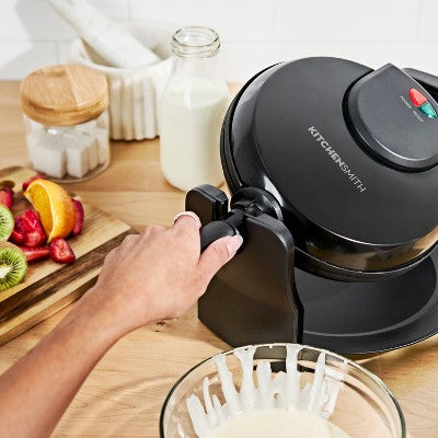 KitchenSmith Nonstick Waffle Maker Black: Aluminum, 180 Rotating, Folding Handle, Drip Tray, 1000W