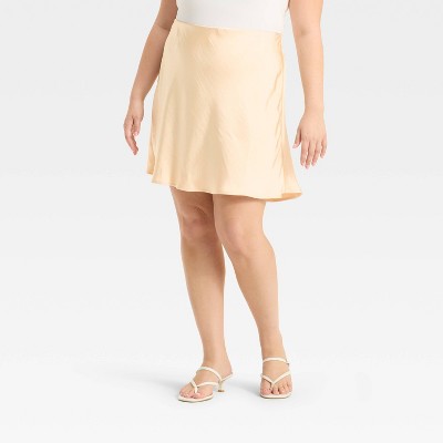Women's Satin Mini A-Line Skirt - A New Day Cream XXL
