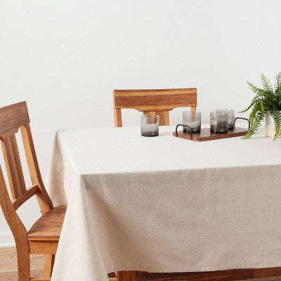 60"x84" Linen Blend Tablecloth - Threshold: Rectangle, Solid Cream, Traditional Style, OEKO-TEX Certified
