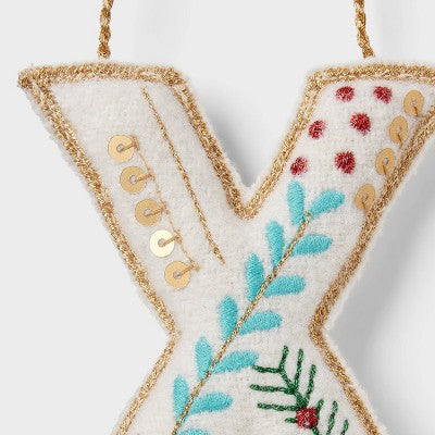 Embroidered Fabric Monogram Letter 'X' Christmas Tree Ornament - Wondershop: 4" Height, Indoor Use