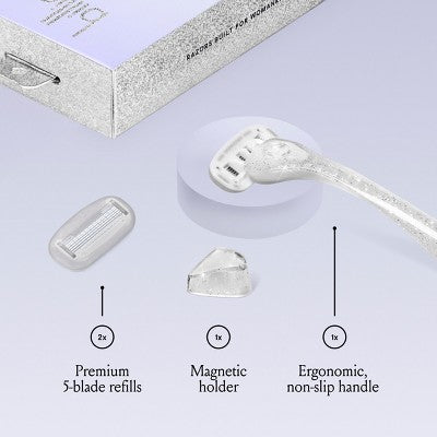 Billie Ice Sparkle Razor Starter Kit: 5 Blades, Bikini Line, Legs, Under Arm, Manual Reusable Razor