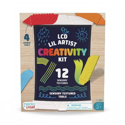 Chuckle & Roar LCD Lil Artist Creativity Kit - Reusable LCD Drawing Tablet with Sensory Texture Tools for Kids, Ages 3+