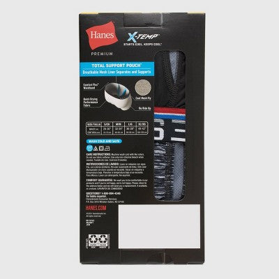 Hanes Premium Men's Xtemp Total Support Pouch Anti Chafing 3pk Long Leg Boxer Briefs - Blue/Gray/Black M