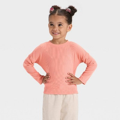 Toddler Girls' Cozy Ribbed Top - Cat & Jack Coral Orange 5T