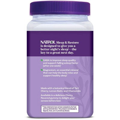 Natrol Sleep & Restore Melatonin Free Gummies for Restorative Sleep with Magnesium, GABA - Cherry - 60ct