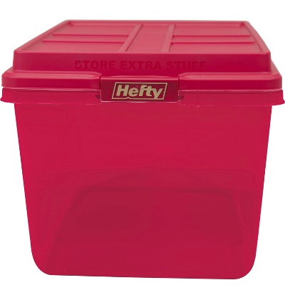 Hefty 72qt Hi-Rise Tinted Storage Box Red Lid with Latch and Gold Foil (LOCAL PICKUP ONLY)