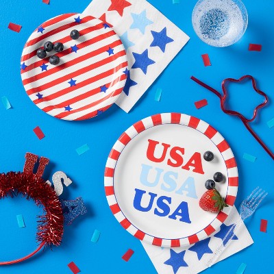 20ct 7" 4th of July USA Americana Stars and Stripes Snack Paper Plates - Spritz