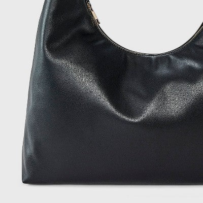 Faux Leather Soft Shoulder Bag - A New Day Black