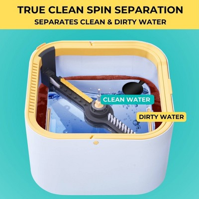 True & Tidy True Clean Dual Bucket 2.0 Spin Mop with Silicone Sweeper: Stainless Steel, Aluminum, Microfiber Materials