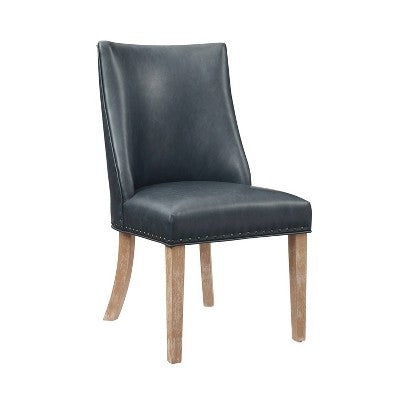Axbridge Nailhead Trim Side Chair Faux Leather Navy - Powell: Elegant Dining Chairs, Set of 2, Birchwood Legs (LOCAL PICKUP ONLY)