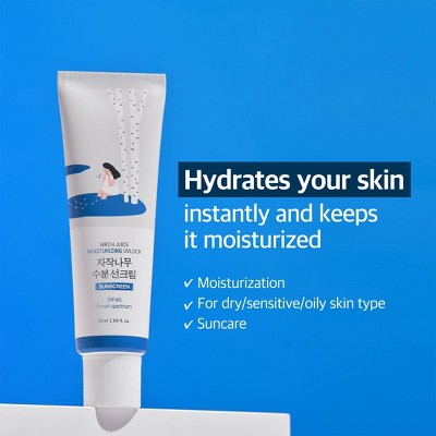 Round Lab Birch Juice Moisturizing UV Lock Korean Sunscreen with No White Cast, Moisturizing, Reef Safe, UVA & UVB Protection - SPF 45 - 50ml