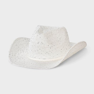 Knit Sequined Cowboy Western Hat - Wild Fable White