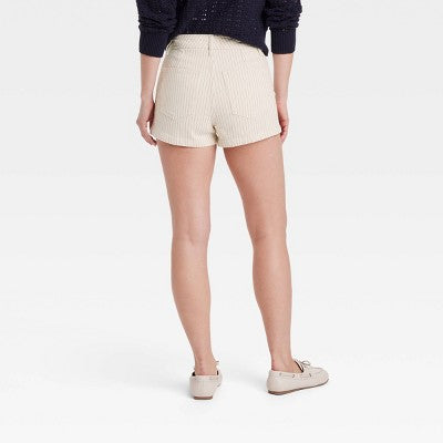 Women's High-Rise Sailor Denim Shorts - Cream Striped 4