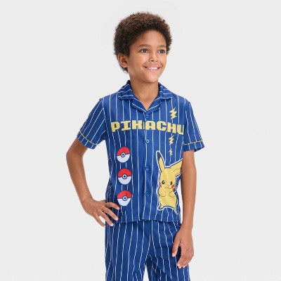 Boys' Pokemon 2pc Baseball Jersey Coat Pajama Set - Navy Blue L