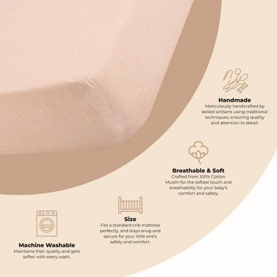 Crane Baby Cotton Muslin Fitted Crib Sheet - Desert Rose: 100% Cotton, Solid Pattern, Standard Size, Woven Construction