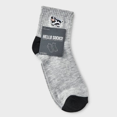 Women's Embroidered Cow Ribbed Ankle Socks - Heather Gray 4-10