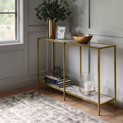 Faux Marble and Metal Console Table Gold - Threshold: Sleek Two-Tiered, Rectangular Design, 30" High (LOCAL PICKUP ONLY)