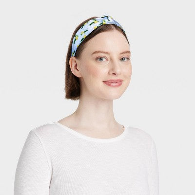 Top Knot Headband with Lemons - A New Day Blue/Yellow: Fashion Accessory, Recycled Polyester, Food Pattern