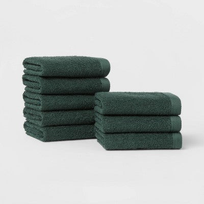 8pk Antimicrobial Washcloth Set Dark Green - Room Essentials: Cotton Terry, Midweight, Machine Washable, Oeko-Tex Certified
