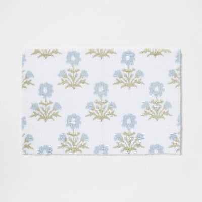 20"x30" Floral Block Bath Rug Blue/Green - Threshold