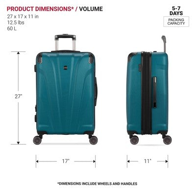 SWISSGEAR Cascade Hardside Medium Checked Suitcase - Teal: 8-Wheel, Adjustable Handle