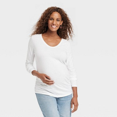 Long Sleeve Scoop Neck Maternity T-Shirt XS