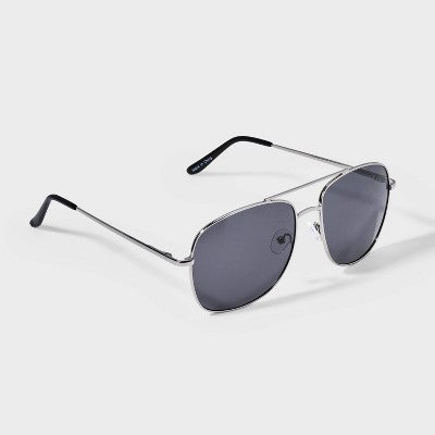 Men's Aviator Metal Sunglasses - Goodfellow & Co Silver: Impact-Resistant, Maximum UV Protection